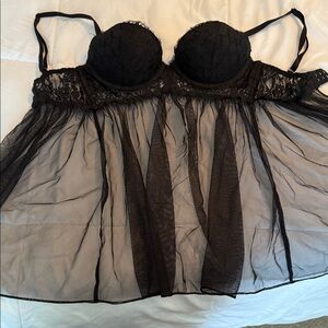 Victoria's Secret Black Sheer Lace Chemise